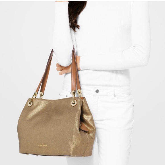 Michael Kors Gold Tone Raven Large Shoulder Tote - Picture 1 of 17